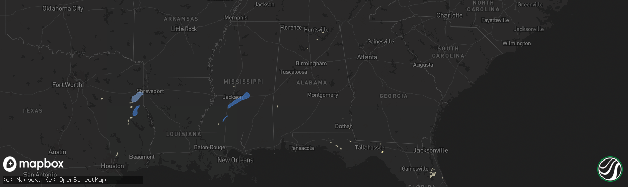Hail map in Alabama on July 13, 2025