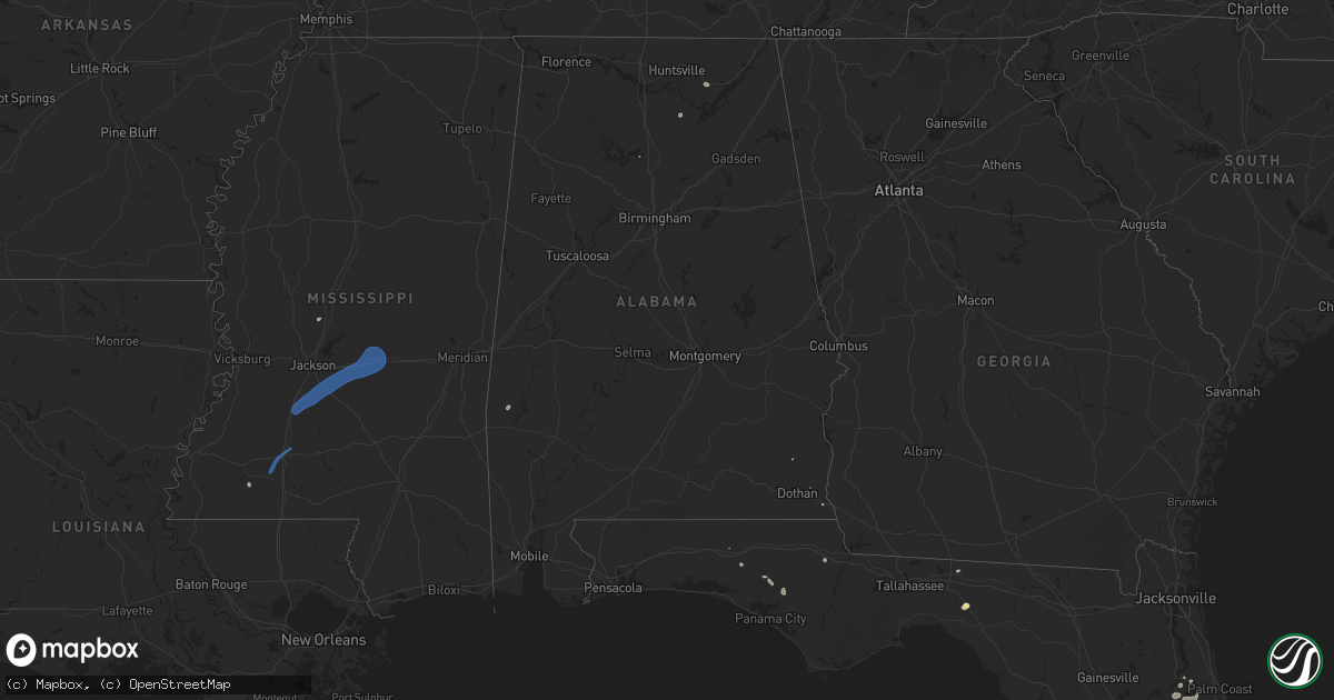 Hail map in Alabama on July 13, 2025