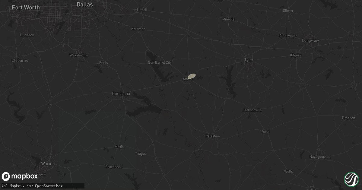 Hail map in Athens, TX on July 13, 2025