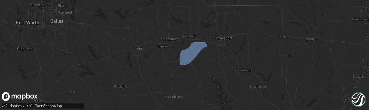 Hail map in Beckville, TX on July 13, 2025
