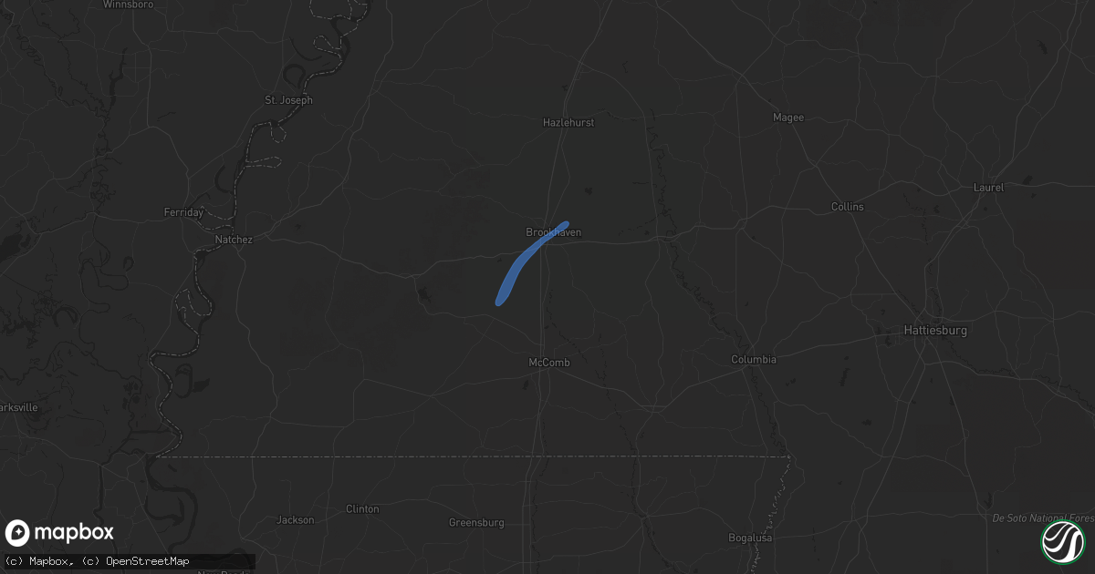 Hail map in Bogue Chitto, MS on July 13, 2025