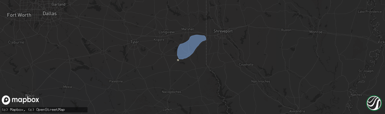 Hail map in Carthage, TX on July 13, 2025