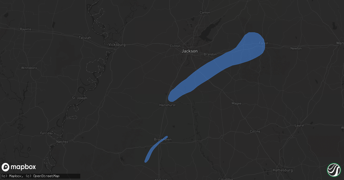 Hail map in Crystal Springs, MS on July 13, 2025