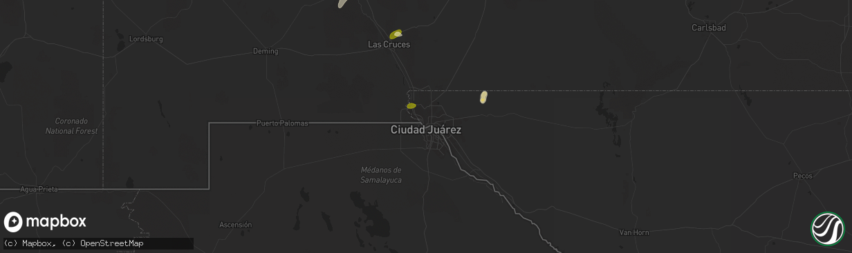 Hail map in El Paso, TX on July 13, 2025