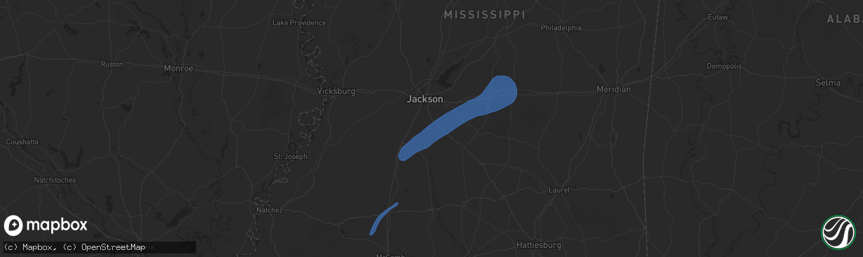 Hail map in Florence, MS on July 13, 2025