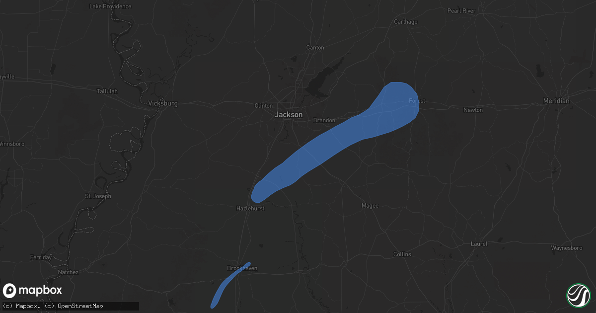 Hail map in Florence, MS on July 13, 2025