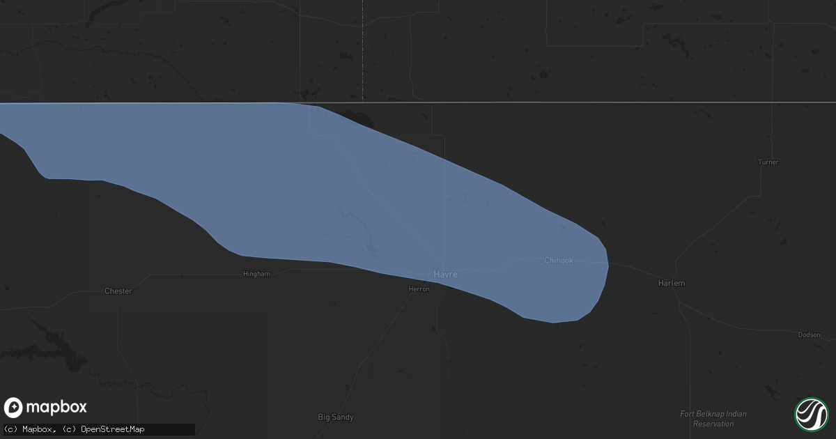 Hail map in Havre, MT on July 13, 2025