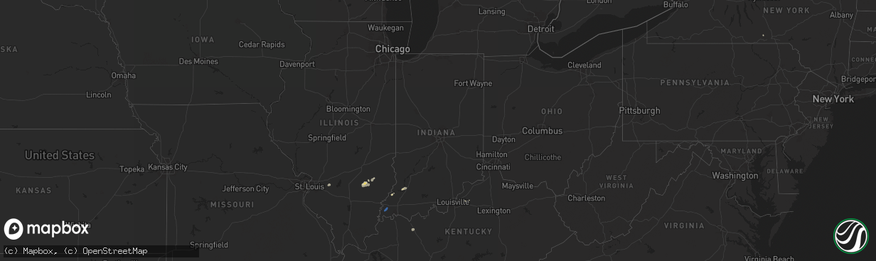 Hail map in Indiana on July 13, 2025