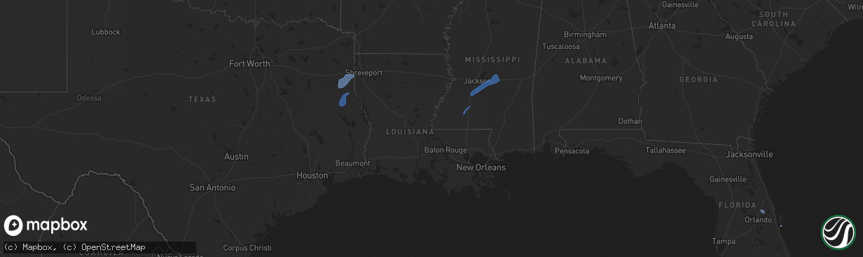 Hail map in Louisiana on July 13, 2025
