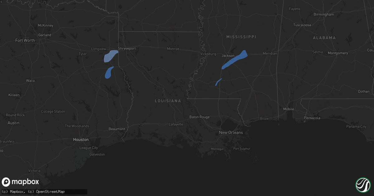 Hail map in Louisiana on July 13, 2025