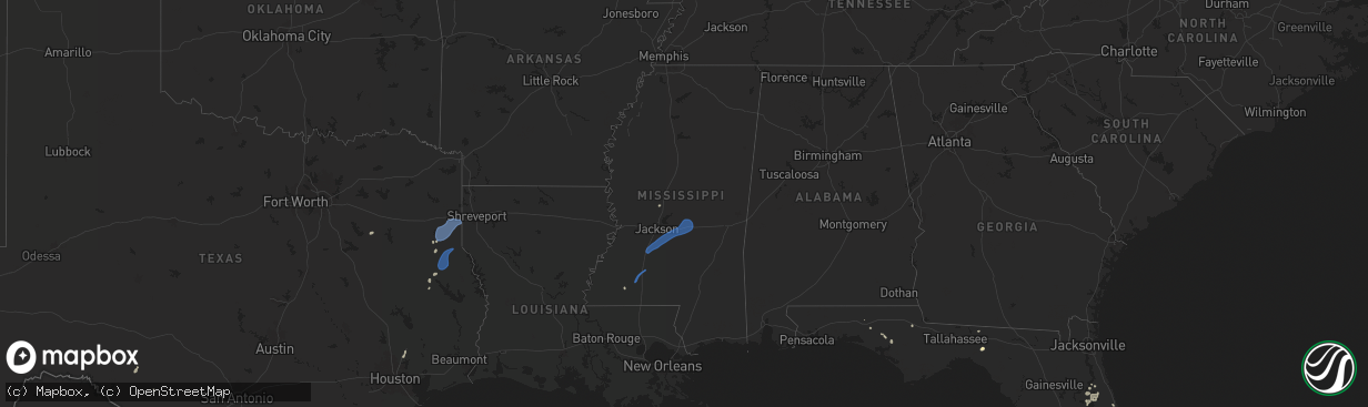 Hail map in Mississippi on July 13, 2025