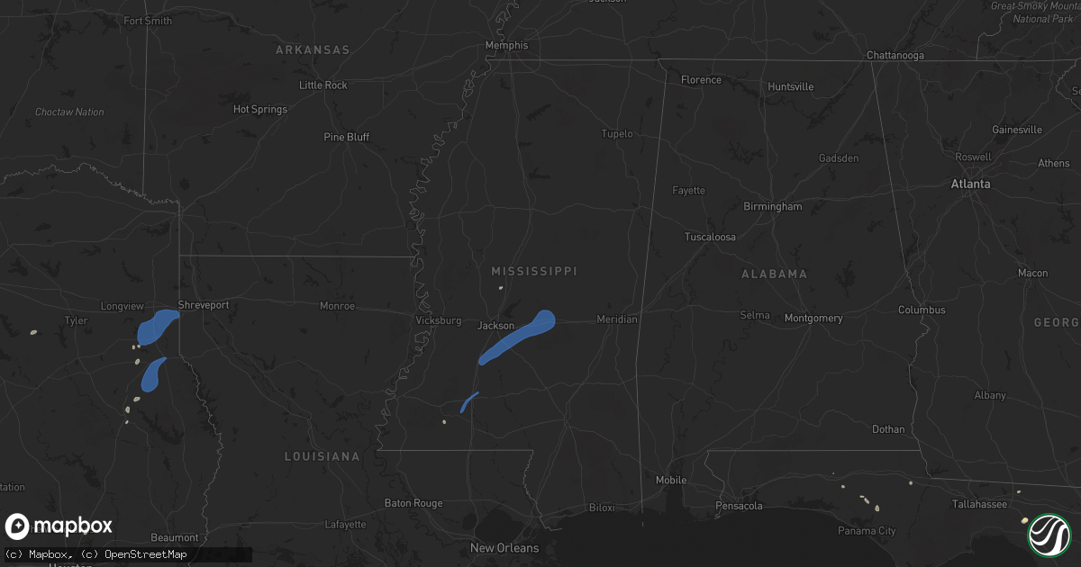 Hail map in Mississippi on July 13, 2025