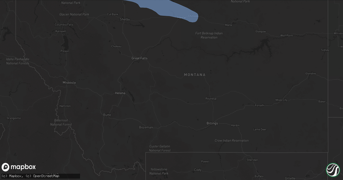 Hail map in Montana on July 13, 2025
