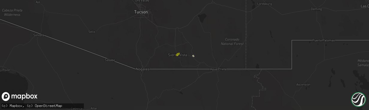 Hail map in Sierra Vista, AZ on July 13, 2025