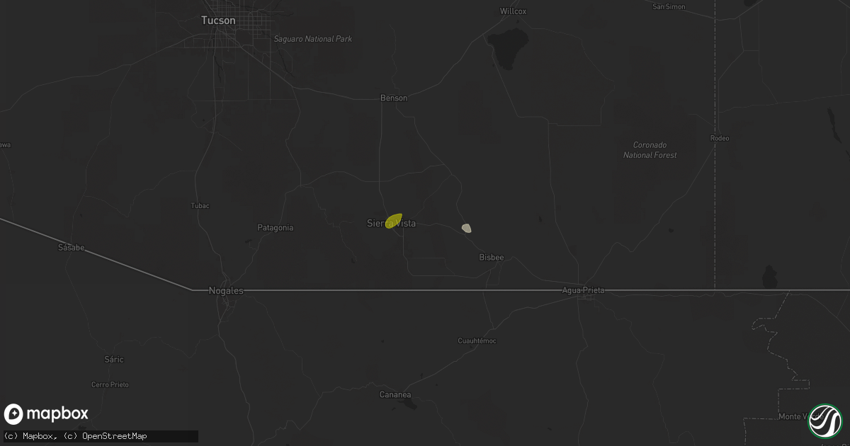 Hail map in Sierra Vista, AZ on July 13, 2025