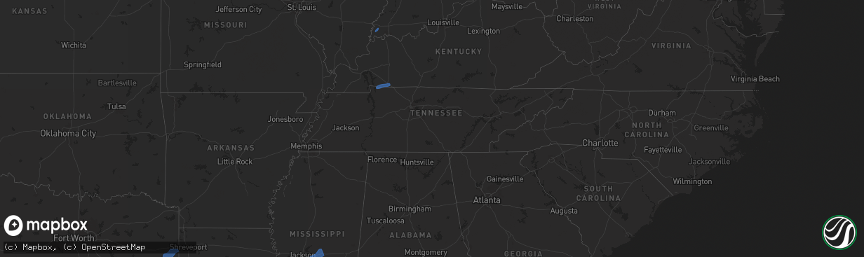 Hail map in Tennessee on July 13, 2025