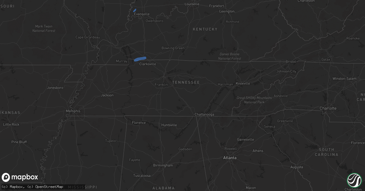 Hail map in Tennessee on July 13, 2025