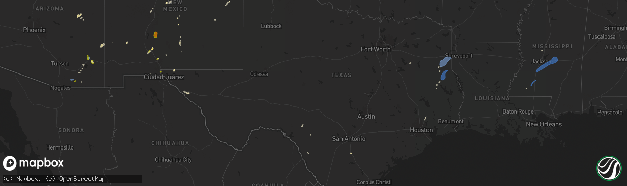 Hail map in Texas on July 13, 2025