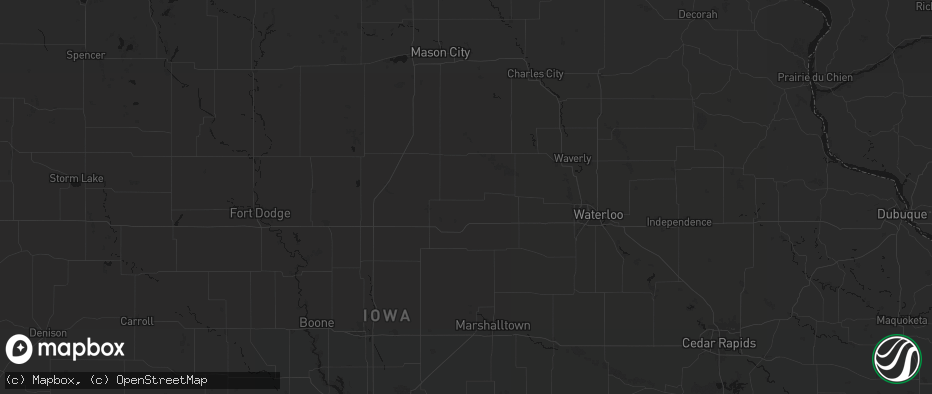 Hail map in Ackley, IA on July 13, 2026