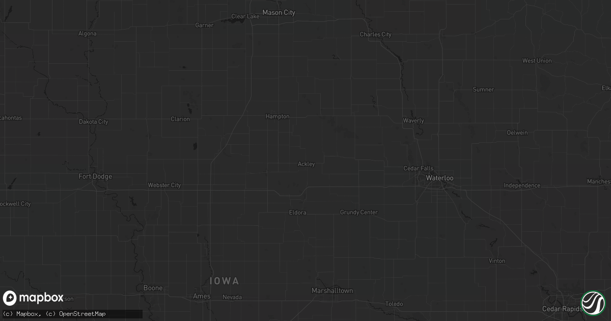 Hail map in Ackley, IA on July 13, 2026