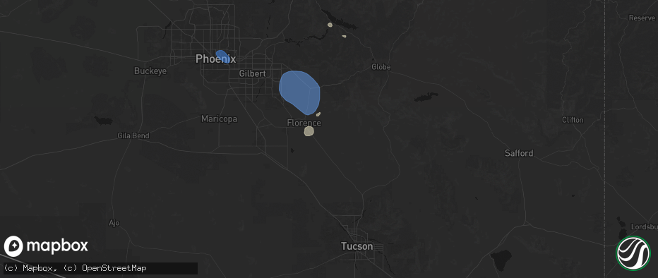 Hail map in Florence, AZ on July 13, 2026