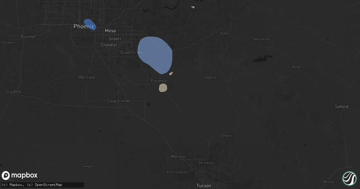 Hail map in Florence, AZ on July 13, 2026