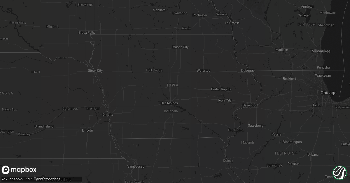 Hail map in Iowa on July 13, 2026