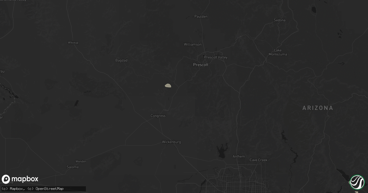 Hail map in Kirkland, AZ on July 13, 2026