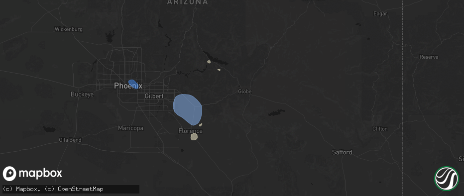 Hail map in Miami, AZ on July 13, 2026