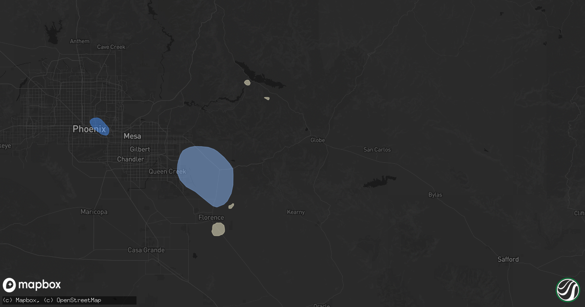 Hail map in Miami, AZ on July 13, 2026