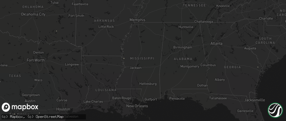Hail map in Mississippi on July 13, 2026