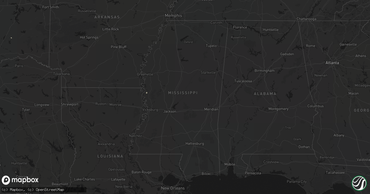 Hail map in Mississippi on July 13, 2026