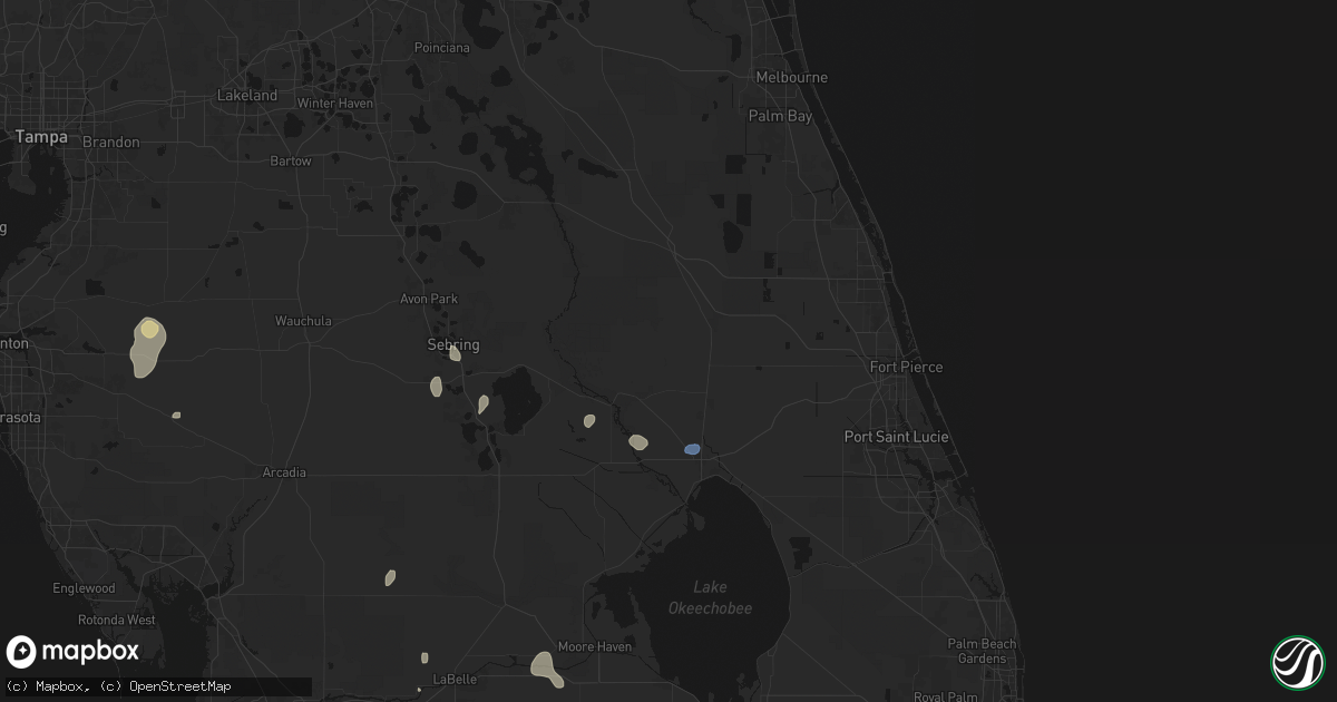 Hail map in Okeechobee, FL on July 13, 2026