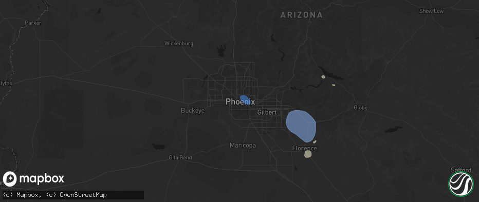 Hail map in Phoenix, AZ on July 13, 2026