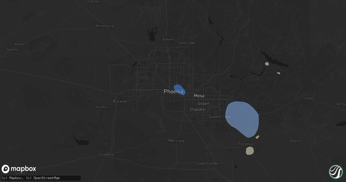Hail map in Phoenix, AZ on July 13, 2026