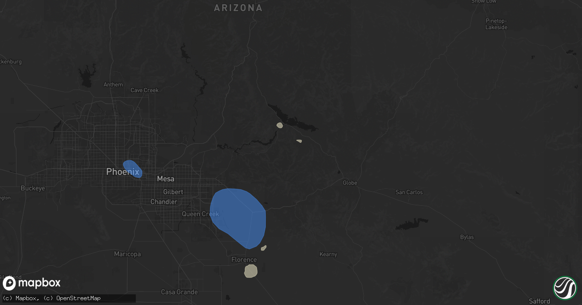 Hail map in Roosevelt, AZ on July 13, 2026