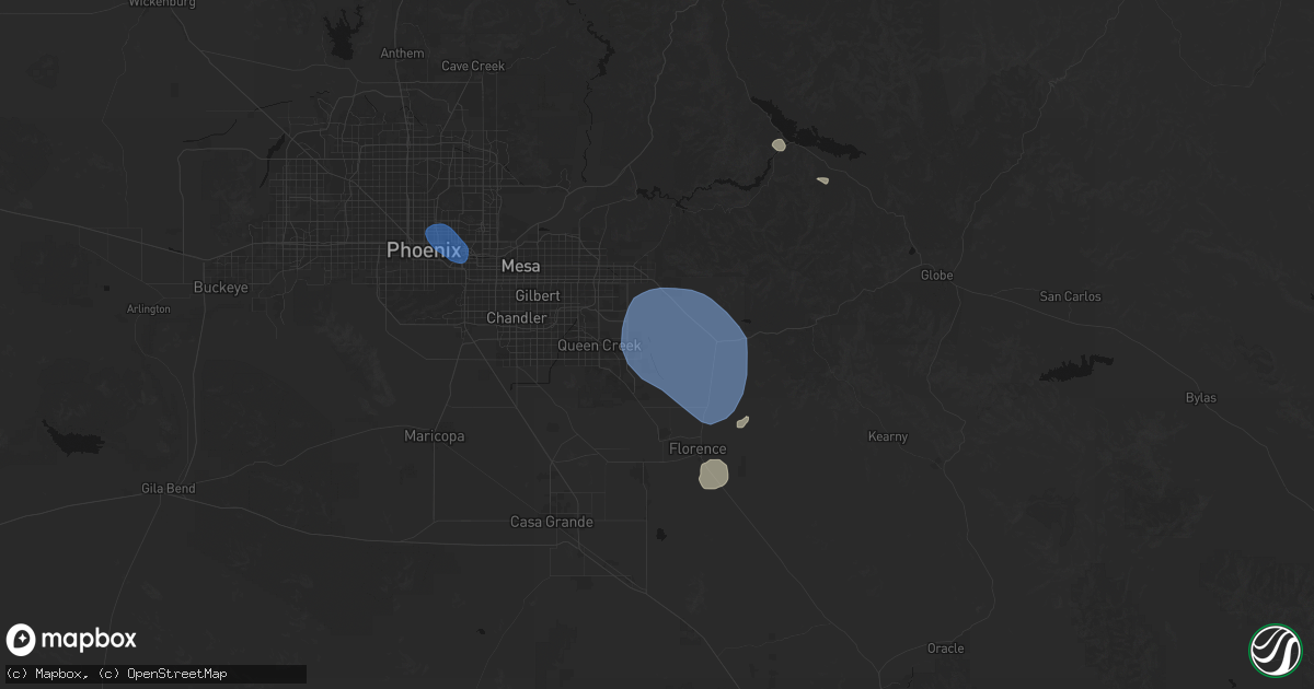 Hail map in San Tan Valley, AZ on July 13, 2026