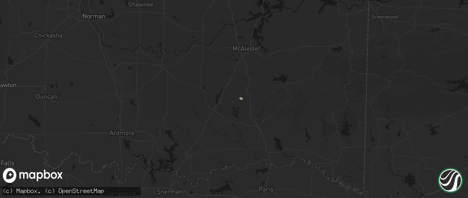 Hail map in Stringtown, OK on July 13, 2026
