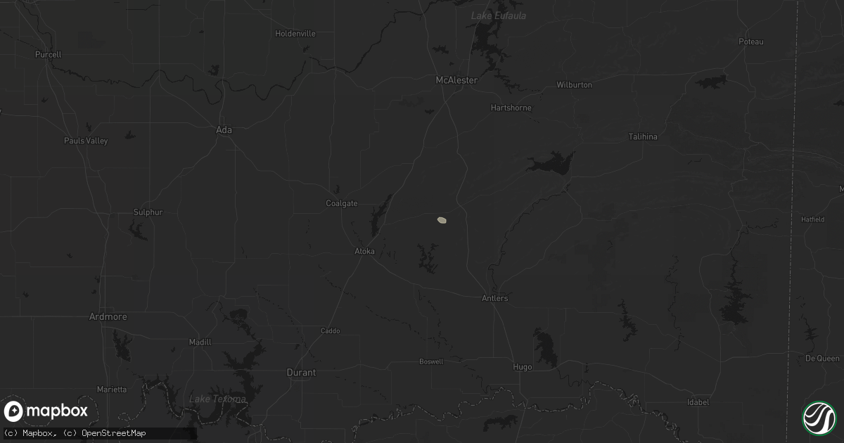 Hail map in Stringtown, OK on July 13, 2026