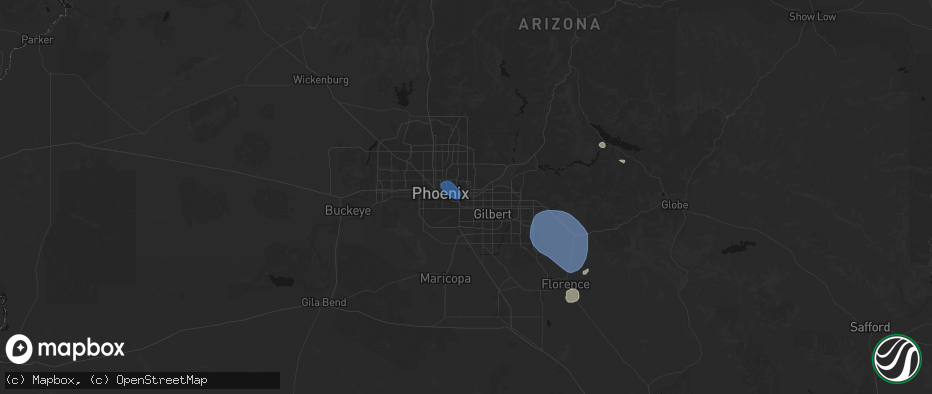 Hail map in Tempe, AZ on July 13, 2026