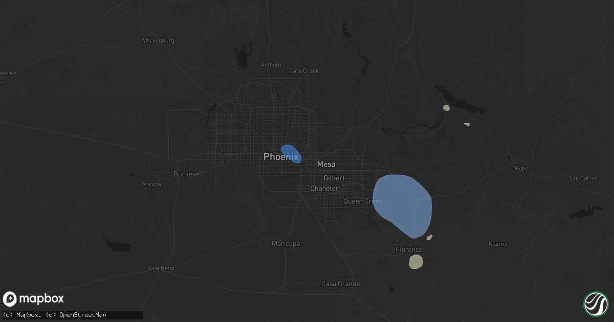 Hail map in Tempe, AZ on July 13, 2026
