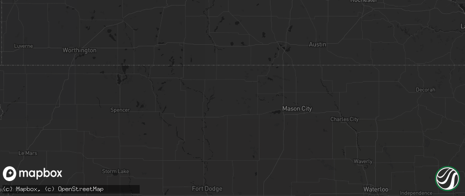 Hail map in Woden, IA on July 13, 2026