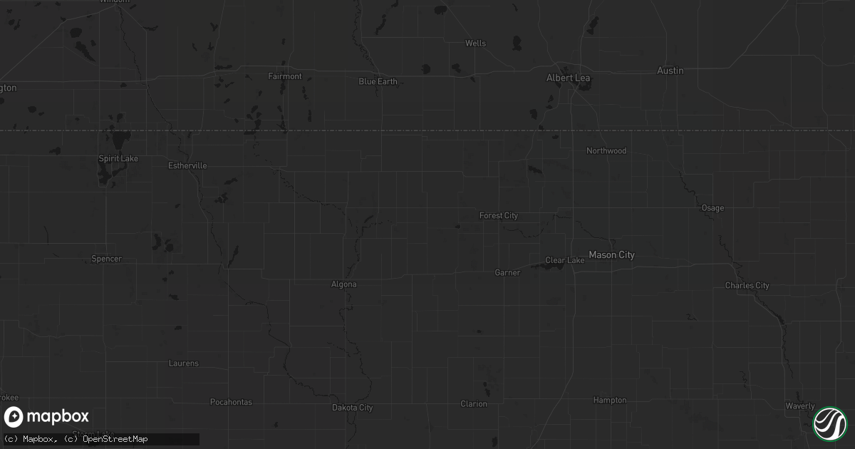 Hail map in Woden, IA on July 13, 2026
