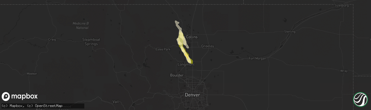 Hail map in Berthoud, CO on July 14, 2014