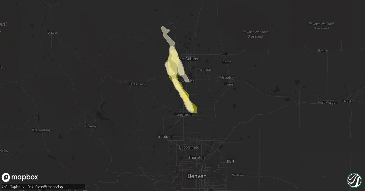 Hail map in Berthoud, CO on July 14, 2014