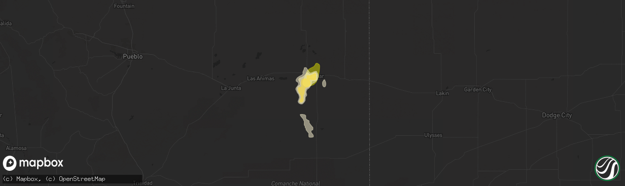 Hail map in Lamar, CO on July 14, 2014