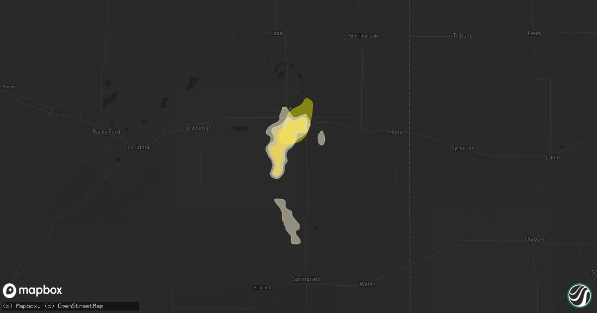 Hail map in Lamar, CO on July 14, 2014