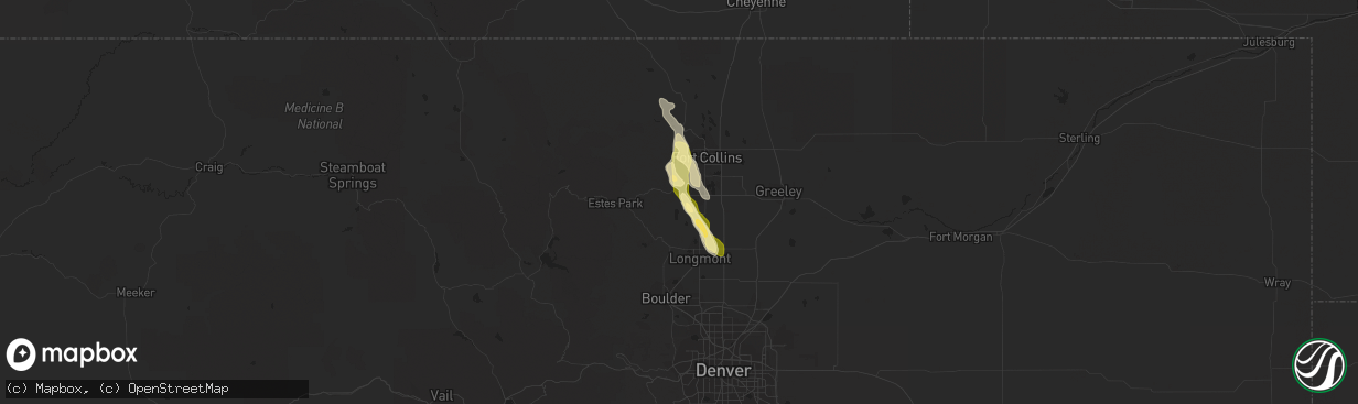 Hail map in Loveland, CO on July 14, 2014