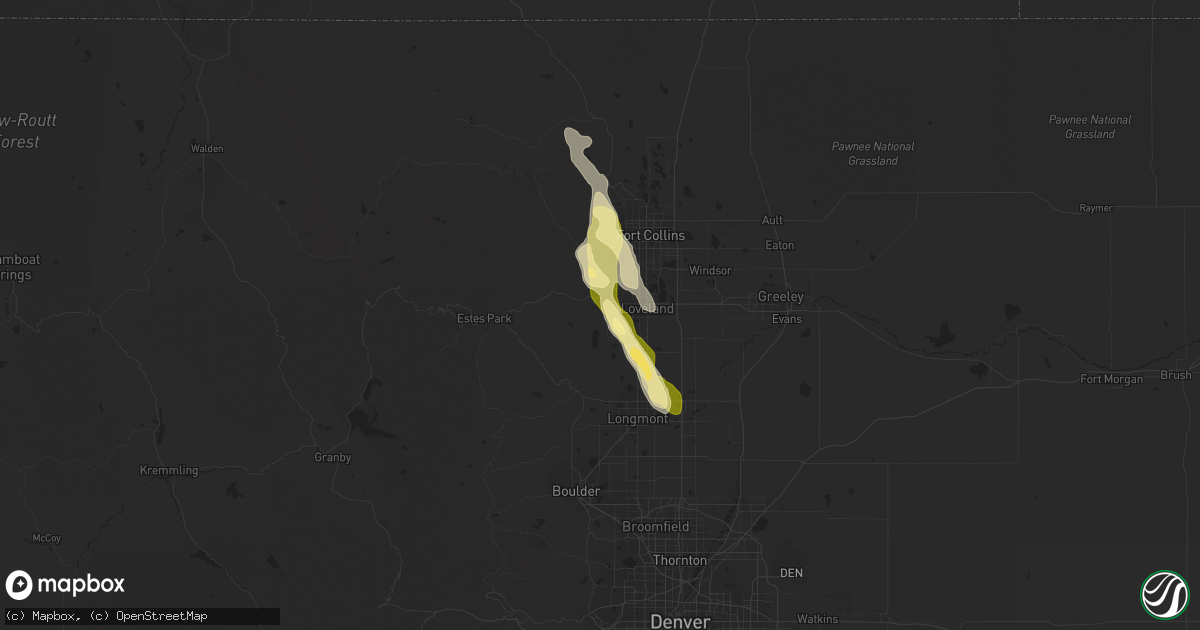 Hail map in Loveland, CO on July 14, 2014