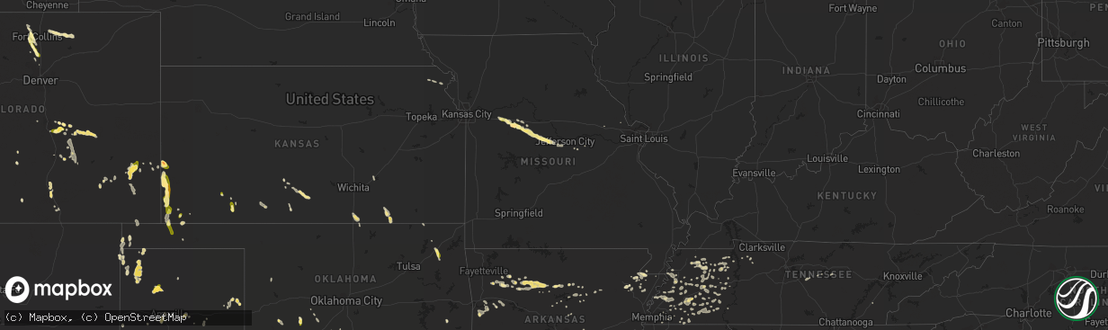 Hail map in Missouri on July 14, 2014